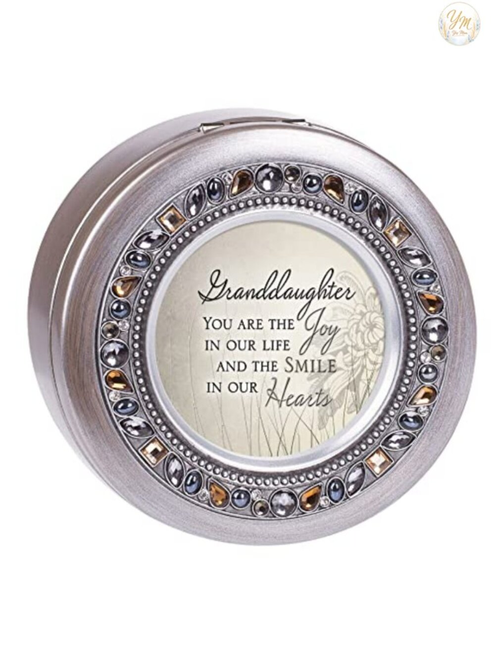 Cottage Garden Granddaughter Joy Smile Brushed Silver Round Musical Jewelry Box